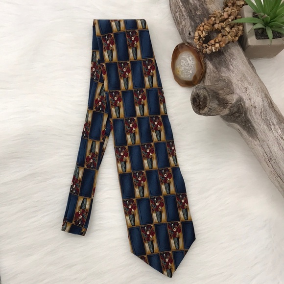 Gilda's Club Men's Silk Multicolor Floral Tie Made in USA - Picture 1 of 6